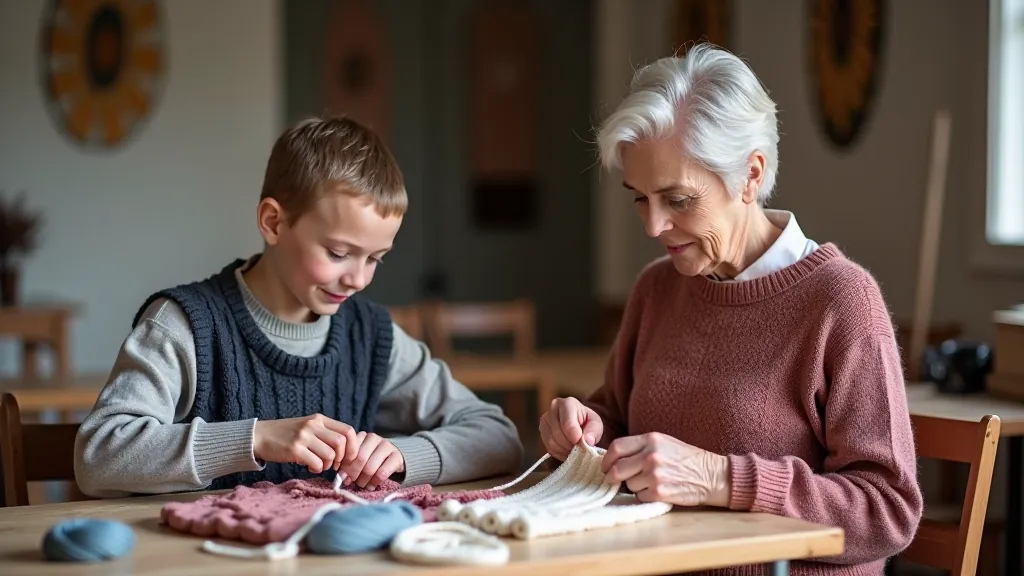 Group of participants of varying ages working together in a textile workshop, demonstrating community learning environment
