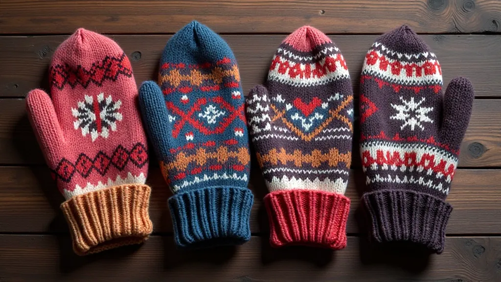 Latvian mittens from different regions displayed side by side showing regional pattern variations