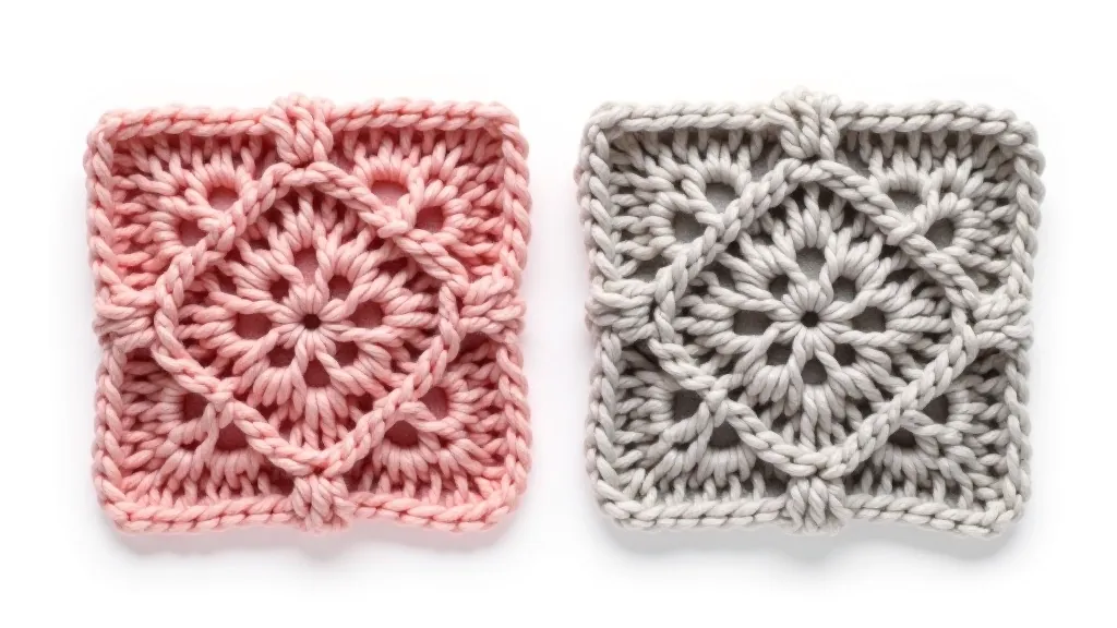 Side-by-side comparison of correctly tensioned crochet fabric and loose uneven tension showing difference in stitch uniformity and fabric appearance